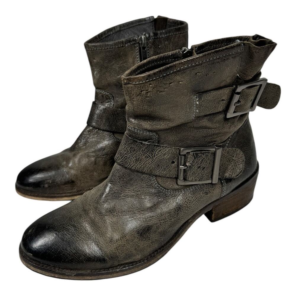 Seychelles Weekenders Distressed Leather Moto Boots 7.5 Brown Ankle Booties Edgy